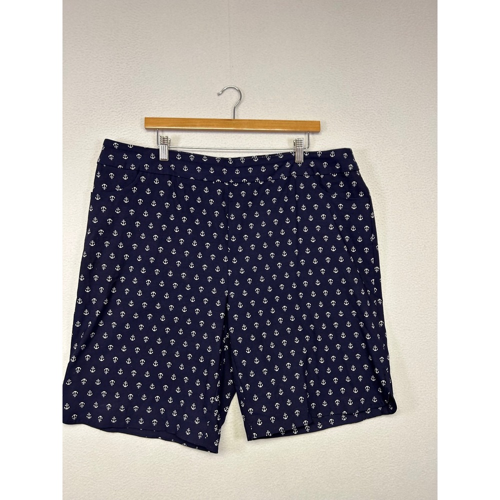 Nautical Coastal Kate Park Womens 3X Navy Blue Anchor Print Bermuda Shorts